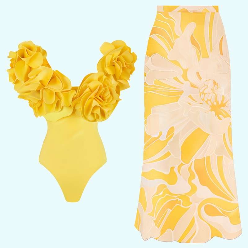 立体花が胸を拭く高級ワンピース水着