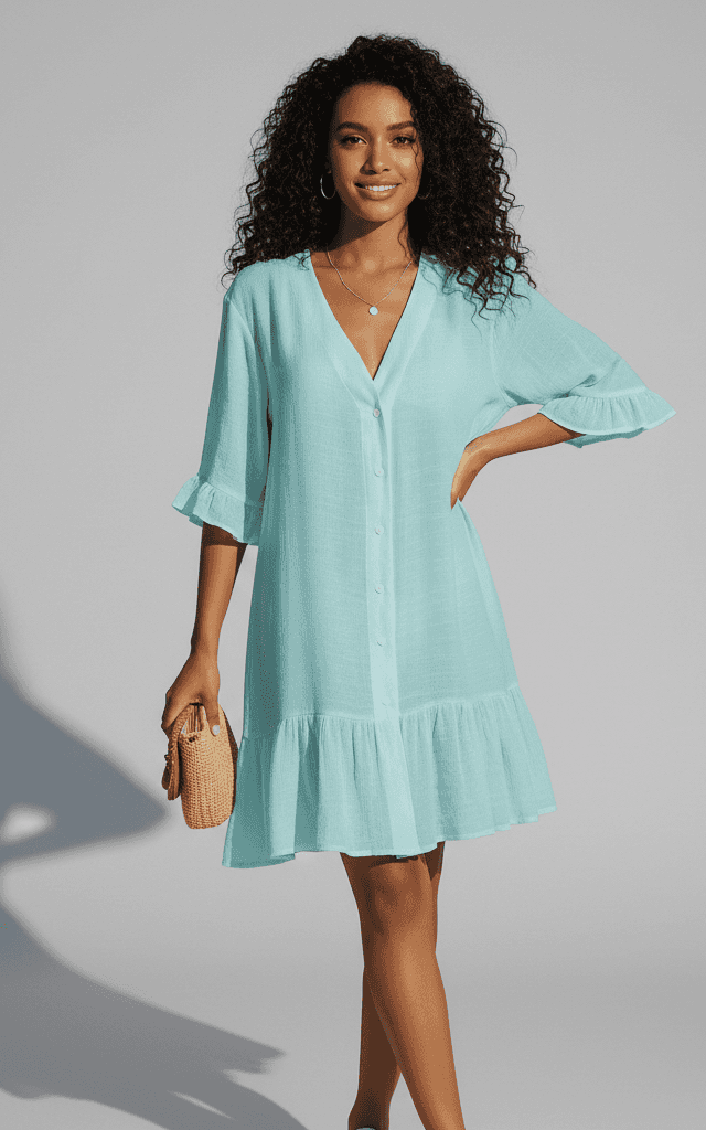 夏のビーチイベント用の鮮やかなフローラルプリントフェイクラップVネックミディドレス