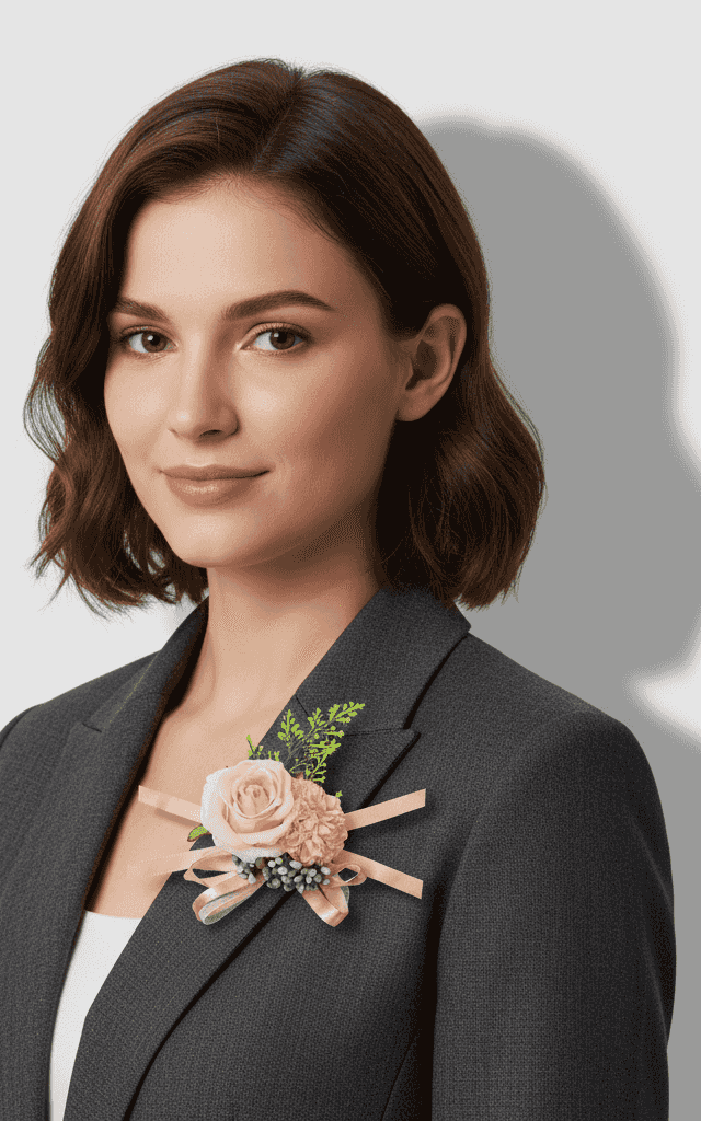 アイボリーホワイトローズとユーカリコサージュセット、ナチュラルジュートラップ付きガーデンウェディング用